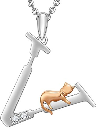 ULOMEOO Collana Donna Iniziali Argento 925 Pendente Ciondolo Gatto Lettera V con Cristallo Gioielli Regalo Mamma Madre Nonna Moglie Figlia Fidanzata