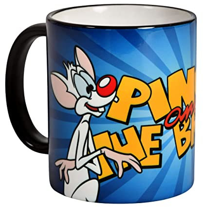 Elbenwald Pinky und Brain Tasse mit Logo Rundumdruck 320 ml Keramik blau