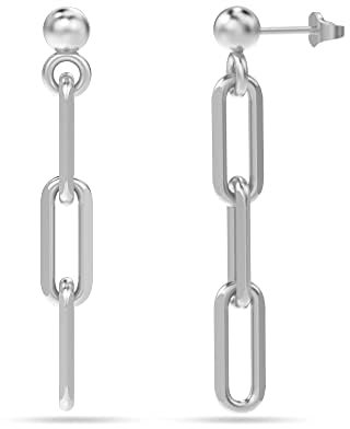 LeCalla Mothers Day Gifts Jewelry Sterling Silver Jewelry Rhodium-Plated Italian Paperclip Link Drop Liner Stud Earrings for Women Teen 30MM