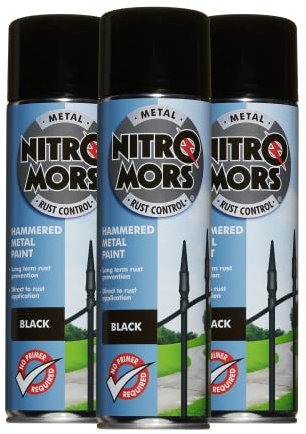 Nitromors Hammered Finish Metal Paint - Black 500ml Aerosol - 3 Pack | Protection Against Rust and Corrosion | Superior Coverage |NBO500