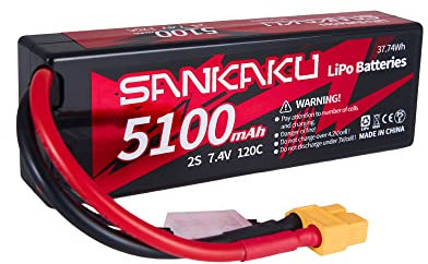 SANKAKU 5100mAh 2S Lipo Battery 7.4V 120C Battery Hard Case with XT60 Connector for RC Vehicles Truck Tank Car Buggy Racing Hobby