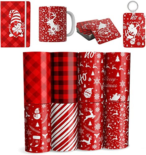 Hojas de transferencia insolubles de alce navideño, papel de sublimación de 12 x 4.5 pulgadas para camisetas, tazas, bolsas, 8 hojas