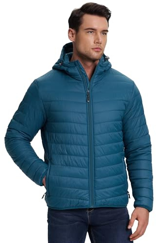 33,000ft Herren Leichte Steppjacke Outdoor Wasserbeständige Übergangsjacke Warme Winterjacke für Männer, Kapuze Wintermäntel Pufferjacke Verstaubar Blau M