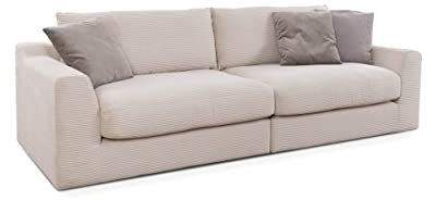 CAVADORE Big Sofa Fiona / Megasofa in Cord mit tiefen Sitzflächen und weicher Polsterung / Cordsofa / 276 x 90 x 109 / Cordstoff Creme