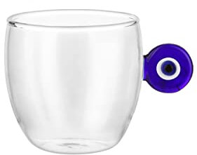 KASANOVA Tazzina in vetro borosilicato 120 ml occhio greco blu Tavola,Tè e caffè
