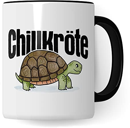Chillkröte Tasse à café amusante avec inscription en allemand Motif tortue humoristique en fourrure (blanc/noir)