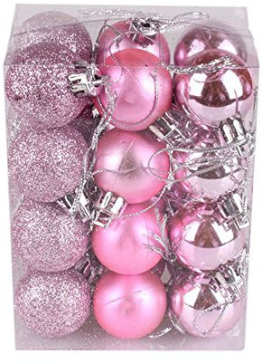 Christmas Baubles 24PCS 30mm Xmas Tree Bauble Hanging Loop Shatterproof Ornamets Personalised Navy Blue Christmas Decorations, Pink Green White Gold Silver Navy Red Baubles