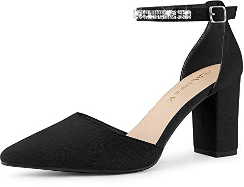 Allegra K Escarpins à Bout Pointu pour Femmes avec Bride à la Cheville et Talons épais Noir 36
