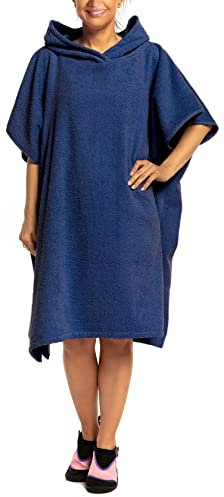 Aquarti Damen Herren Badeponcho Frottee Kapuzenhandtuch Umziehhilfe Surf Poncho mit Kapuze, Farbe: Dunkelblau, Größe: S/M