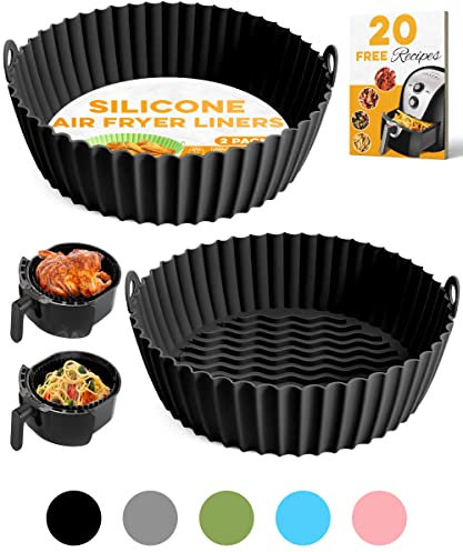 Lot de 2 doublures en silicone réutilisables pour friteuse à air comprimé - Accessoires de rechange pour doublure en papier sulfurisé jetable (noir)