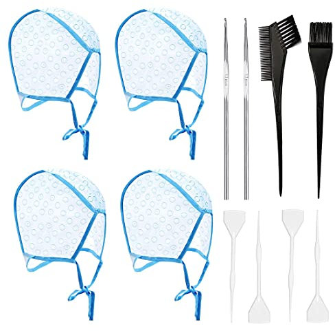 TSLRSA cuffia meches - 12 Pezzi Cuffia Per Capelli Strumento Per Lo Styling Dei Capelli con Uncinetto e Spazzola Coloring Hair Hook Frosting Cap Cappello Tintura Cappuccio per Capelli