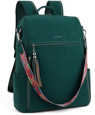 FADEON Leather Laptop Backpack for Women Designer 15.6 inch PU Laptop Bag, Ladies Travel Computer Work Backpack