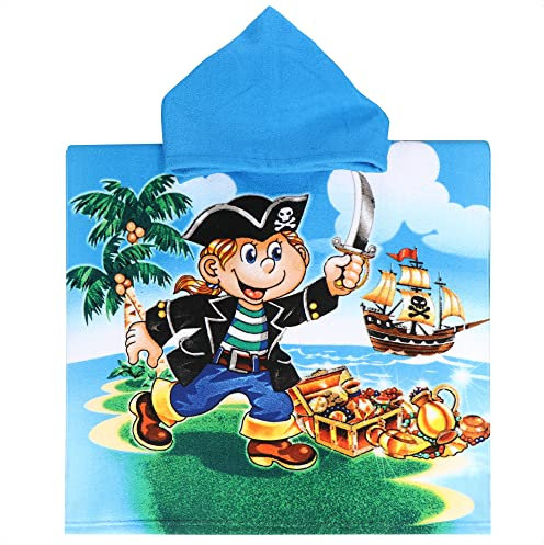 com-four® Badeponcho mit Kapuze - Strandtuch mit Piraten-Motiv - Kapuzenüberwurf für Strand, Schwimmhalle und Badezimmer - weiches Handtuch zum Überziehen (Poncho Pirat)