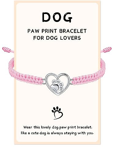 J.Endéar Hund Pfoten Armband für Damen Mädchen Silber 925 Kordel Verstellbare Armband Handgefertigter Geflochtener Kette, Pfoten Schmuck Geschenk für Hundeliebhaber, Rosa