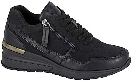Cipriata L363A-4 ADA, Womens Zip Wedge Heel Glamour Trainers, Black,Size 4 UK