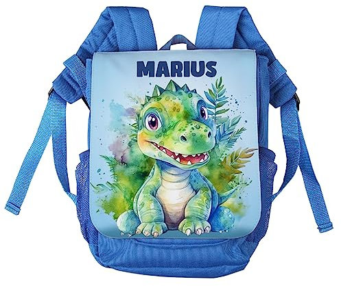 Striefchen® Blauer Kinderrucksack mit niedlichem Drachenmotiv und Wunschname bedruckt