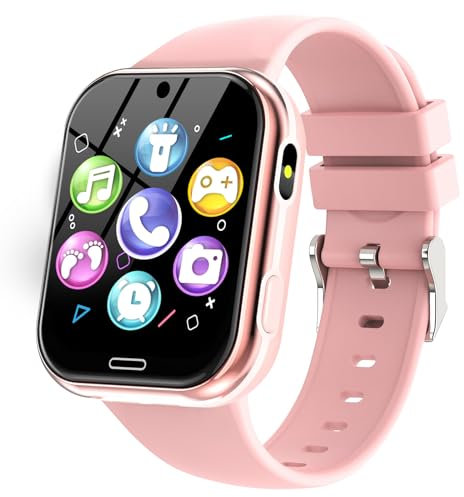 Igreeman Smartwatch Bambini-Orologio Telefon per Ragazza e Ragazzo con 19 Giochi Contapassi SOS Fotocamere Musica Torcia Audiolibro Sveglia -Orologio Intelligente per Bambina 4-12 Anni Regalo(Rosa)
