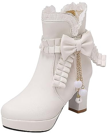 SRZYMJ Stiefeletten Damen Weiß Stiefeletten Damen Weib Stiefel Damen Winter Winterschuhe Damen Stiefel Bequeme Mittelrohrstiefel Snowboots Schnürstiefel Sportliche Stiefel Springerstiefel Damen