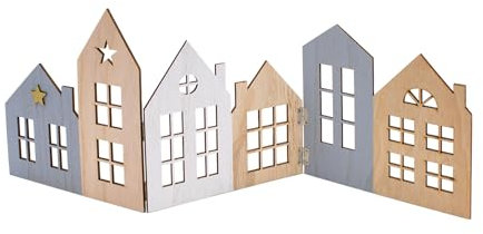 Spetebo XL Deko Häuserzeile aus Holz Natur - 67 x 25 cm - Weihnachts Dorf Silhouette klappbar - Weihnachtsdeko Tischdeko für Weihnachten Weihnachtsstadt Skyline