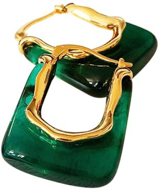 KONFEN 18K Ohrringe Creolen, U-Form Chunky Ohringen Gold mit Resin für Damen, Ohrring Hoop Earrings Ohr Creolen Ohringe Oringe Hypoallergen Geometric Ohrmuschel Schmuck für Mädchen (Grün)