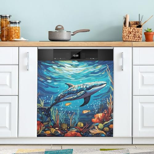 Stylue Blue Dishwasher Covers with Magnetic Clean Dirty Dishwasher Front Panel Kitchen Cabinet Sticker Decor 23 x 26 Inch