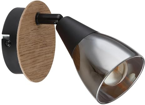 Wandleuchte Wandlampe Wohnzimmerleuchte Flurlampe Esszimmerleuchte, Glas Holz Metall rauchfarben braun, E14, Spot beweglich, H 13 cm