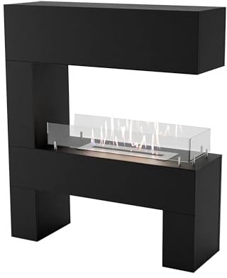 GLOW FIRE Ethanol Kamin Rogaland (Standkamin) - Bioethanol Kaminofen für Indoor mit Holz-Fassade, 3 h Brenndauer, über 2kW Heizleistung, 95 x 110 x 30 cm - Schwarz