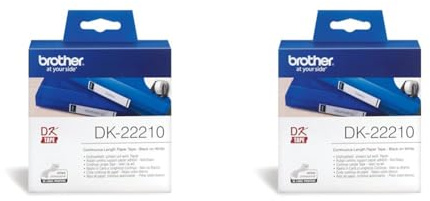 Brother DK-22210 Endlosetiketten (Papier, 29 mm breit, 30,48 m lang, für Brother QL-Etikettendrucker) Schwarz,weiß (Packung mit 2)