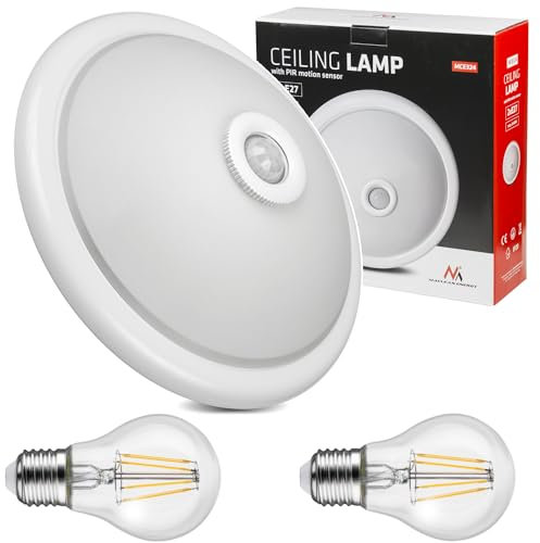 Maclean MCE324 Deckenleuchte mit Bewegungs- und Dämmerungssensor inkl. Leuchtmittel Innenleuchte PIR Lampe Beleuchtung IP20 360° E27 (Deckenleuchte inkl. 2x LED 4W Warmweiß A60)