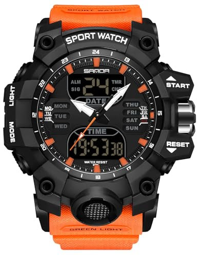 RORIOS Relojes de Pulsera Militares para Hombre Moda Deportivo Multifuncional Electrónico Reloj Digital Cuarzo 50M Doble Pantalla Impermeable