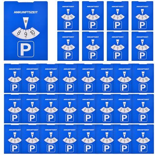 IMPPTE 30 Stück Parkscheibe Auto 11x15cm Blau Parkscheiben Papier Parkuhr Parking Disc für KFZ Auto Parken Park Scheibe Parkuhr aus Pappe
