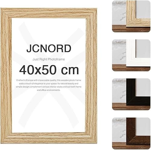JCNORD MDF Eichenfarbener Holz Bilderrahmen 40x50 cm mit bruchsicherem Acrylglas | Moderner Fotorahmen für Wände und Tische