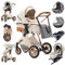 Zkiprm 4-in-1-Kinderwagen mit Isofix Base, Kinderwagen, Kinderwagen und Kinderwagen, kompakter Kinderwagen, tragbar, mit einem Klick, Kombination aus Kinderwagen, Landschaft, Rahmen aus Aluminium
