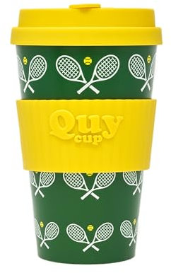 VARZI Dal 1956 ® - Tazza in RPET per caffé con tappo in silicone apribile, facile da portare 435 ml, Mug takeaway Quy Cup (Tennis)