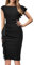 Generisch Frauen Elegante Bleistift Kleid Rüschen Ärmel Rundhals Cocktail Party Formelle Frauen Vintage V-Ausschnitt Abendscheide Klassisches Kleid (Schwarz,L)