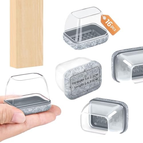 16 Pezzi Feltrini Per Sedie Quadrati Trasparenti, Gommini in Silicone Con Grigio Aggiornato Ispessito Per Pavimenti In Legno Duro, Nessun Rumore Nessun Graffio