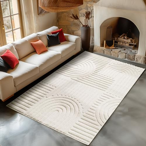Carpetsale24 Teppich 140x200 cm Creme, Hochflor Wohnzimmer Teppich, Weich & Flauschig, Skandinavisch Boho Stil, Langflor Shaggy, Pflegeleicht, Jute Rückseite