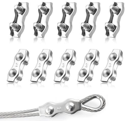 Drahtseilklemme M3, 10 Stück Duplex Klemme, 3mm Klemme, Edelstahl 304 Kabelklemme für Drahtseil Stahlseil Wäscheleinenspanner Markise Fixier (M3)