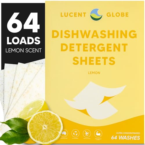 Lucent Globe Dishwasher Detergent Sheets - Powerful Clean for Dishes, Pots & Pans - Free from Harsh Chemicals - No Bulk or Spills - Multi-use for Dishwasher & Handwashing (Lemon Scent)