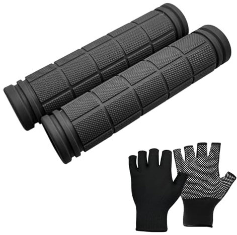 TBWBEC 1 paire de poignées de vélo antidérapantes ergonomiques avec gants de vélo sans doigts pour homme et femme, poignées de guidon en caoutchouc souple, poignées de guidon de vélo pour la course en