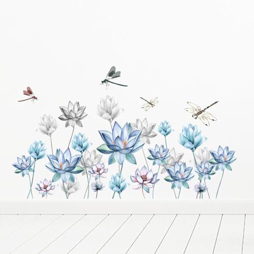 astylishome Personalised Wall Sticker Flower Decals Blue Blooming Floral Self Adhesive Wallpaper Walls Stickers for Bedroom Living Room TV Background Home Decor 0612