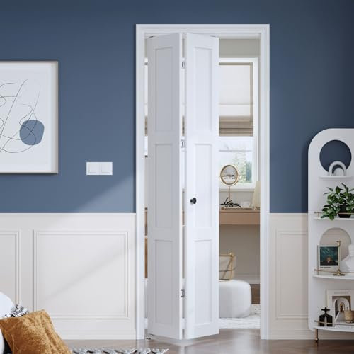 Roymelo White Bifold Doors for 30×80 Opening, Sliding Interior Closet Folding Barn Door Slab with 2.5FT Concealed Hardware Kit Included, 3-Panel, MDF Wood Panel Covered with Water-Proof PVC Surface