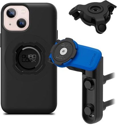 Quad Lock Motorcycle Brake Clutch Phone Mount Kit with Vibration Dampener and iPhone 13 mini MAG Case