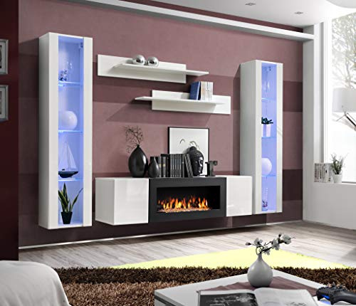 All4All Wohnwand Kim - Schrankwand Hängend - Anbauwand - Wohnzimmerschrank - Wohnzimmer - Wandschrank - Modern - Weiß Matt/Weiß Hochglanz 21