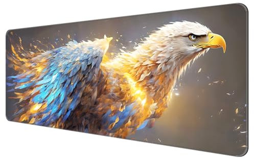 Dynippy Dünnes erweitertes Gaming-Mauspad (80 x 30 x 0,2 cm) mit genähten Kanten, großes Mauspad, lange XXL-Tastatur und Mauspad, Schreibtischunterlage für Gaming, Büro und Zuhause, Golden Eagle Soars