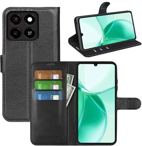 BOCTECH Hülle für ZTE Blade A55 / Blade A35, Handyhülle PU Leder Klappbar Schutzhülle Klapphülle mit Ständer, Kartenfach, Magnetschnalle Stoßfest Flip Cover Case Tasche für ZTE Blade A55, Schwarz