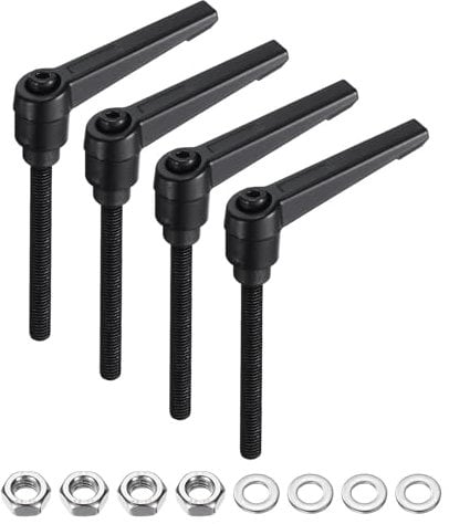 sourcing map 4pcs Lever Adjustable Handles M6 x 50mm Metric Male Thread with Nuts Washers, Level Clamping Handle Set Hand Stud Knobs Rotating Screw Handles Bolts with Locking Lever, Black