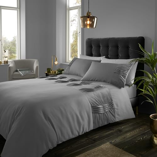 GC GAVENO CAVAILIA Fancy Bedding Double Bed Set (200x200 cm) - Velvet Duvet Cover With Pillowcases - Hypoallergenic Comforter Cover - Bed Linen Duvet Sets - Grey