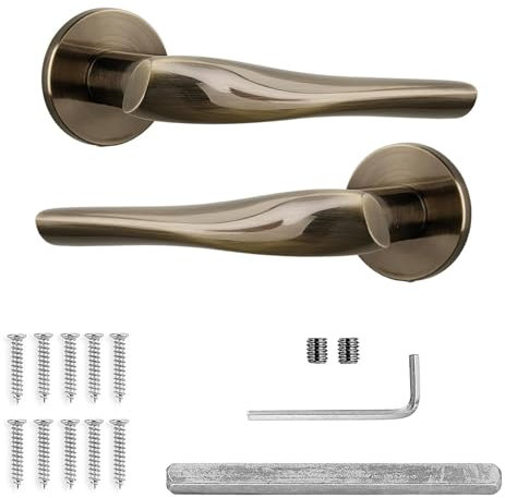 Decoranddecor Antique Brass Door Handles Internal – Aluminium Door Handle Sets Brass Door Handles for Wooden Interior Doors | Internal Door Handles for Bedrooms & Bathroom | Nanda Range