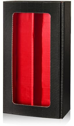 5x Wein Geschenkkarton - für 2 Flaschen - Schwarz & Rot, mit Fenster, aus hochwertigem Wellkarton